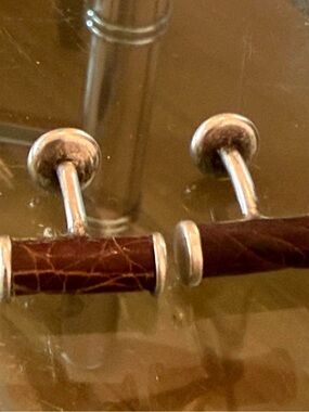 Ralf Lauren vintage crocodile Men's Brown Leather and Silver Bar Cufflinks
